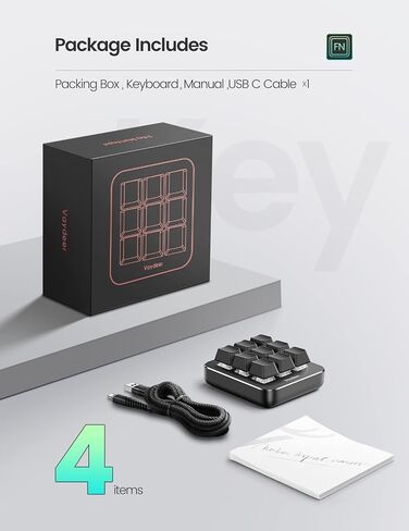 Vaydeer One-Handed Mechanical Keyboard Support NKRO, Hotkeys, One-Click Start,9 Fully Programmable Keys with Floating Window and Macro Multifunctional Keypad for iOS,Windows, Gift Idea for Him/Her in Saudi Arabia