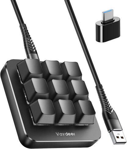 Vaydeer One-Handed Mechanical Keyboard Support NKRO, Hotkeys, One-Click Start,9 Fully Programmable Keys with Floating Window and Macro Multifunctional Keypad for iOS,Windows, Gift Idea for Him/Her in Saudi Arabia