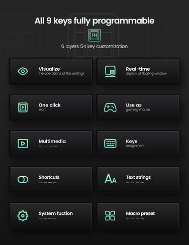 Vaydeer One-Handed Mechanical Keyboard Support NKRO, Hotkeys, One-Click Start,9 Fully Programmable Keys with Floating Window and Macro Multifunctional Keypad for iOS,Windows, Gift Idea for Him/Her in Saudi Arabia