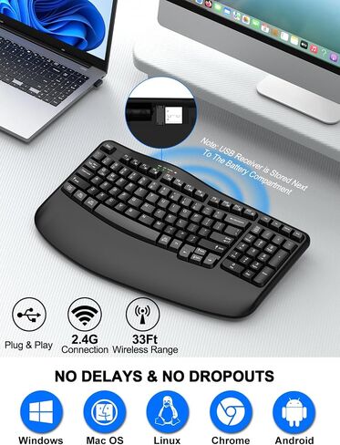 EDJO Wireless Ergonomic Keyboard with Wrist Rest, Wave Keys in Saudi Arabia