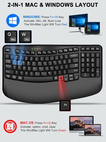 EDJO Wireless Ergonomic Keyboard with Wrist Rest, Wave Keys in Saudi Arabia