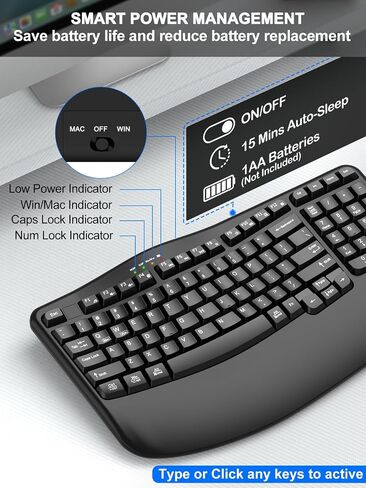 EDJO Wireless Ergonomic Keyboard with Wrist Rest, Wave Keys in Saudi Arabia