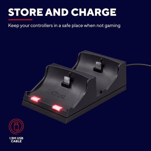 Trust GXT 235 Dual Dock Charger for PS4 Dualshock,2 Port - T21681, Black, Small in Saudi Arabia