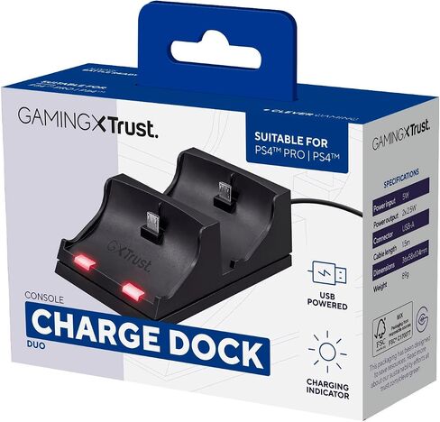 Trust GXT 235 Dual Dock Charger for PS4 Dualshock,2 Port - T21681, Black, Small in Saudi Arabia