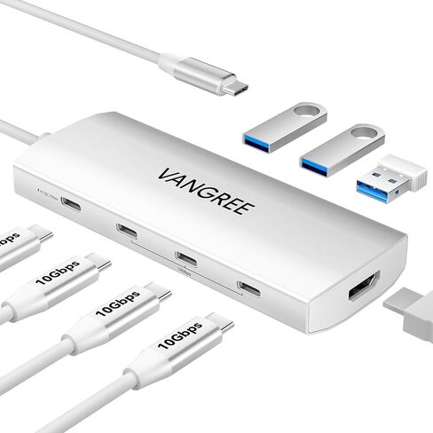 VANGREE USB C Hub 8 in 1, 3 USB-C+3 USB-A 3.2 10Gbps, 4K60Hz HDMI, 100W PD in Saudi Arabia