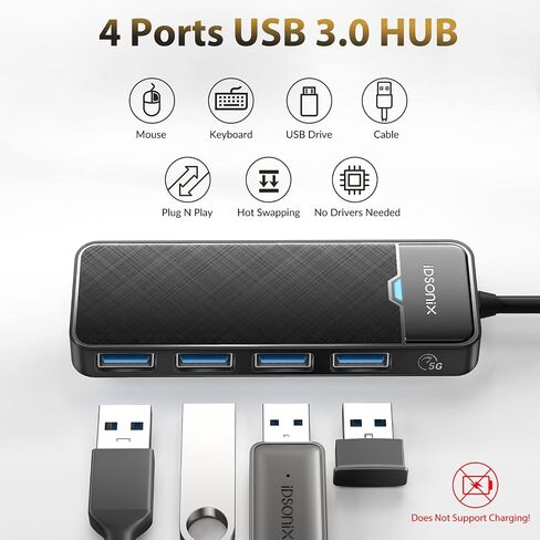 iDsonix USB Hub with 6ft Extension Cbale[Charging Not Supported], 4-Port USB 3.0 Splitter Ultra-Slim Extender for Desktop, Laptop, Xbox, Flash Drive, HDD, Console, Printer, PC, Keyboards, Mouse in Saudi Arabia
