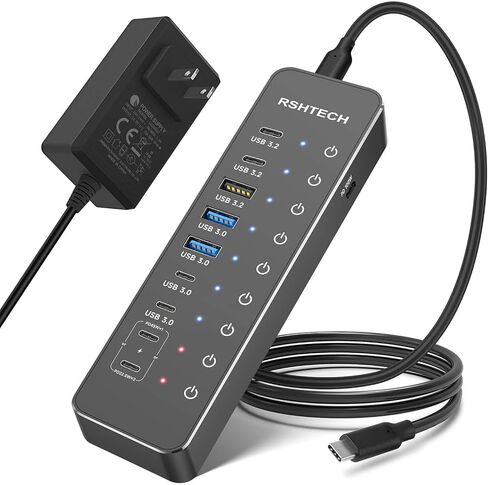 RSHTECH 10-Port 66W Powered USB C/USB 3.2 Hub 10Gbps for Data & PD Charging in Saudi Arabia