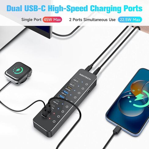 RSHTECH 10-Port 66W Powered USB C/USB 3.2 Hub 10Gbps for Data & PD Charging in Saudi Arabia