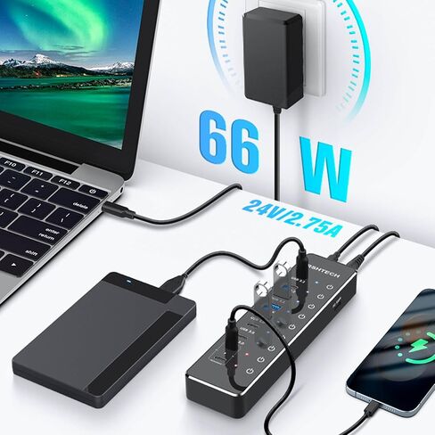 RSHTECH 10-Port 66W Powered USB C/USB 3.2 Hub 10Gbps for Data & PD Charging in Saudi Arabia