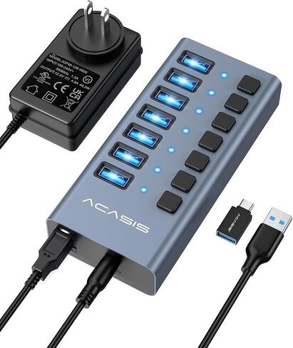 ACASIS Powered 16 Ports USB 3.2 Hub, 10Gbps Data Transfer, 96W Adapter in Kuwait