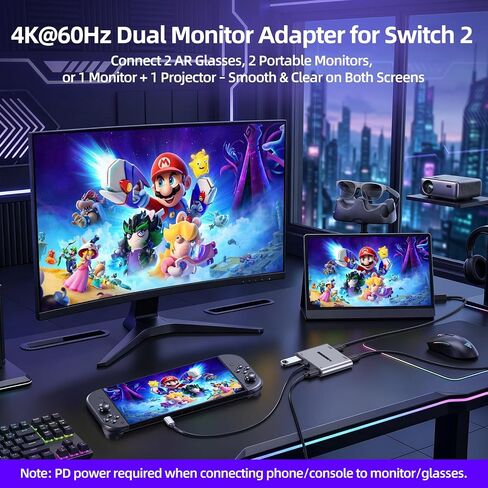 محور عرض USB-C مزدوج لنظارات الواقع المعزز والتبديل 2، 4K@60 هرتز، 100 وات، 5 جيجابت في الثانية USB3.0 in Saudi Arabia