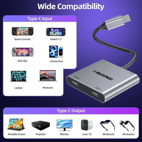محور عرض USB-C مزدوج لنظارات الواقع المعزز والتبديل 2، 4K@60 هرتز، 100 وات، 5 جيجابت في الثانية USB3.0 in Saudi Arabia