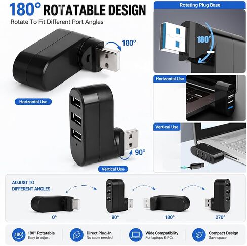 موزع USB 3.0 ذو 4 منافذ [قابل للدوران 90 درجة/180 درجة] in Saudi Arabia
