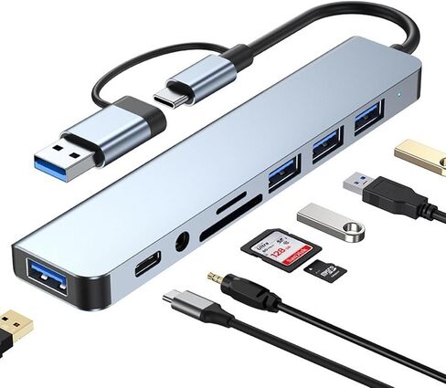 USB C Hub USB Hub 3.0، VIENON ألومنيوم 8 في 1 موسع USB مع قارئ بطاقة SD/TF، ​​مقبس سماعة رأس Aux 3.5 مم لجهاز MacBook Pro Air والمزيد من أجهزة الكمبيوتر/الكمبيوتر المحمول/الكمبيوتر اللوحي in Saudi Arabia