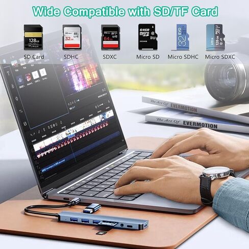 USB C Hub USB Hub 3.0، VIENON ألومنيوم 8 في 1 موسع USB مع قارئ بطاقة SD/TF، ​​مقبس سماعة رأس Aux 3.5 مم لجهاز MacBook Pro Air والمزيد من أجهزة الكمبيوتر/الكمبيوتر المحمول/الكمبيوتر اللوحي in Saudi Arabia