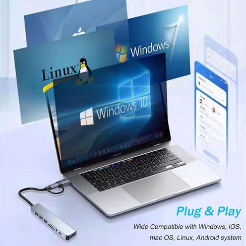 USB C Hub USB Hub 3.0، VIENON ألومنيوم 8 في 1 موسع USB مع قارئ بطاقة SD/TF، ​​مقبس سماعة رأس Aux 3.5 مم لجهاز MacBook Pro Air والمزيد من أجهزة الكمبيوتر/الكمبيوتر المحمول/الكمبيوتر اللوحي in Saudi Arabia