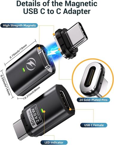 USB C Magnetic Adapter, 240W Usb Type C Adapter 2PCS 16K Video 80Gdps in Saudi Arabia