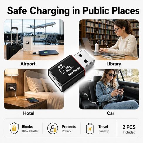 Rixmie USB-A Data Blocker, Male to Female Charge-Only Adapter, 2-Pack in Saudi Arabia