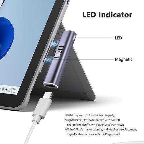 شاحن مغناطيسي 102 وات للسطح - محول شحن USB C أنثى إلى ذكر مغناطيسي، ملحق شاحن طاقة PD من النوع C لـ Microsoft Pro، Surface-Book، Surface-Go، قلم Surface-Slim 2، Surface-Duo 2 in Saudi Arabia