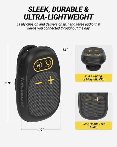 Scosche Magnetic Clip-On Wearable Bluetooth Speaker with Built-in Mic for Hands-Free Calls, IP65 Waterproof & Dustproof Jobsite Speaker for Work and Outdoors, Compact and Lightweight Portable Design in Saudi Arabia