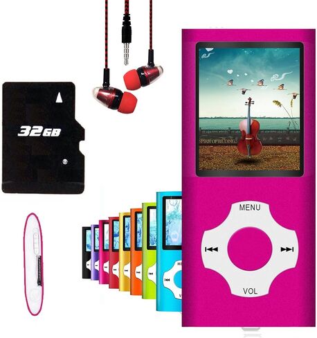 مشغل MP3، مشغل موسيقى MP3 من Hotechs مع بطاقة ذاكرة SD بسعة 32 جيجابايت وشاشة LCD رقمية كلاسيكية رفيعة مقاس 1.82 بوصة ومنفذ USB صغير مع راديو FM وتسجيل صوتي in Saudi Arabia