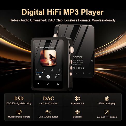 HiFi MP3 Player with Bluetooth 5.3, Lossless DSD High-Resolution Digital Audio Music Player, Portable DAC FLAC Audio Player, 192Khz/24bit, 2.8" Touchscreen & Leather Case in Saudi Arabia