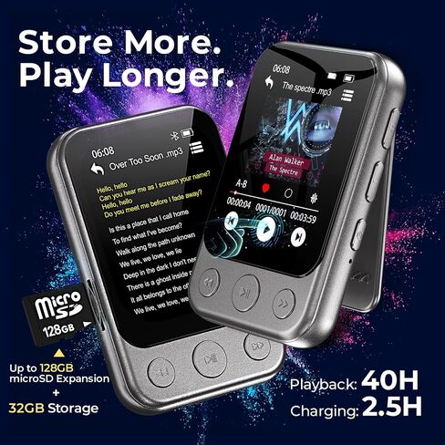 32GB Clip MP3 Player with Bluetooth 5.3 & Speaker, Only 1.2 Oz in Saudi Arabia