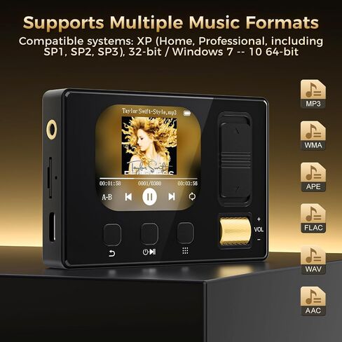 مشغل MP3 بسعة 32 جيجابايت مزود بتقنية Bluetooth 5.3 ومشغل موسيقى Diofox مقاس 2.4 بوصة يتميز بمكبرات صوت مدمجة عالية الدقة وراديو FM وتسجيل صوتي وجودة صوت Hi-Fi ووظيفة الكتاب الإلكتروني؛ مشغل MP3 للأطفال، أسود in Saudi Arabia