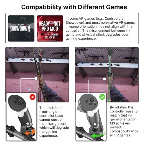 Moginno F3 VR Gun Stock متوافق مع ملحقات وحدة التحكم Meta/Oculus Quest 3/3S/2/Pro، محول بندقية مغناطيسي بمقبض أمامي مع حزام كتف، يعزز شعور التحكم بالواقع في ألعاب FPS in Saudi Arabia