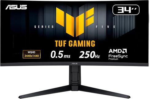 ASUS TUF Gaming 34" 1440P Ultrawide Curved Monitor - 250Hz, 0.5ms, FastIPS, FreeSync Premium, Extreme Low Motion Blur, Display HDR400, 95% DCI-P3, Display Widget, Gaming AI, 3 yr Warranty in Saudi Arabia