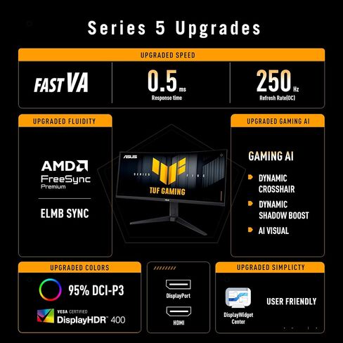 ASUS TUF Gaming 34" 1440P Ultrawide Curved Monitor - 250Hz, 0.5ms, FastIPS, FreeSync Premium, Extreme Low Motion Blur, Display HDR400, 95% DCI-P3, Display Widget, Gaming AI, 3 yr Warranty in Saudi Arabia