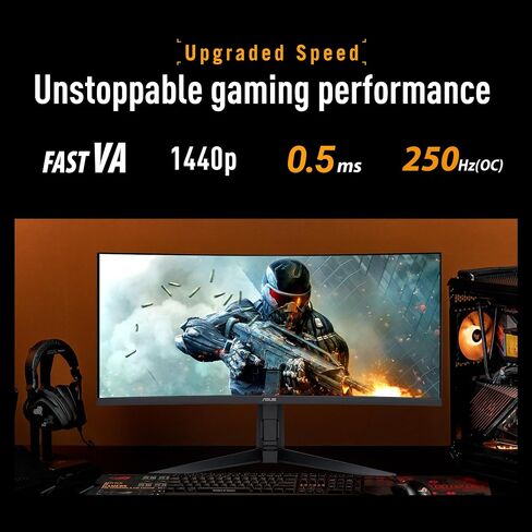 ASUS TUF Gaming 34" 1440P Ultrawide Curved Monitor - 250Hz, 0.5ms, FastIPS, FreeSync Premium, Extreme Low Motion Blur, Display HDR400, 95% DCI-P3, Display Widget, Gaming AI, 3 yr Warranty in Saudi Arabia