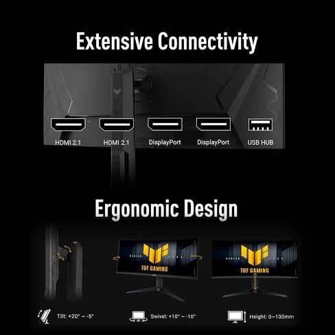 ASUS TUF Gaming 34" 1440P Ultrawide Curved Monitor - 250Hz, 0.5ms, FastIPS, FreeSync Premium, Extreme Low Motion Blur, Display HDR400, 95% DCI-P3, Display Widget, Gaming AI, 3 yr Warranty in Saudi Arabia