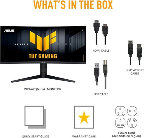 ASUS TUF Gaming 34" 1440P Ultrawide Curved Monitor - 250Hz, 0.5ms, FastIPS, FreeSync Premium, Extreme Low Motion Blur, Display HDR400, 95% DCI-P3, Display Widget, Gaming AI, 3 yr Warranty in Saudi Arabia