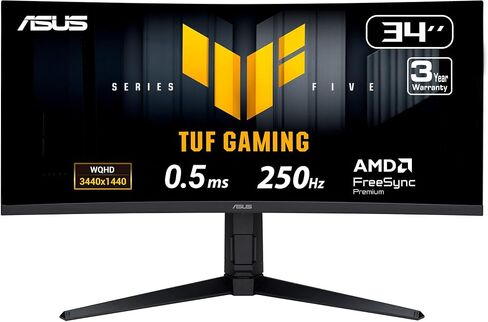 ASUS TUF Gaming 34" 1440P Ultrawide Curved Monitor - 250Hz, 0.5ms, FastIPS, FreeSync Premium, Extreme Low Motion Blur, Display HDR400, 95% DCI-P3, Display Widget, Gaming AI, 3 yr Warranty in Saudi Arabia