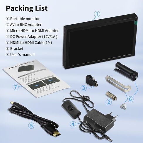 7 Inch Mini Monitor HDMI, Portable Vga Monitor with AV BNC 1024×600 LCD Screen with Built-in Speakers, 178° View Angle IPS, Multi-Function Mini Small Display for Raspberry Pi PC/TV/DVD/CVBS in Saudi Arabia