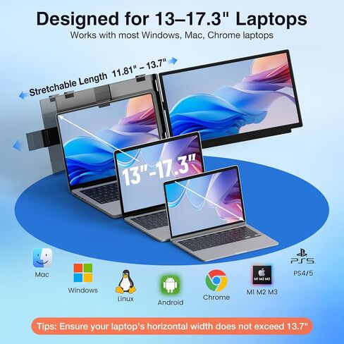 موسع شاشة الكمبيوتر المحمول FLYTOCCA، شاشة 15.6 بوصة 1080 بكسل FHD IPS، شاشة ثانية قابلة للفصل تدعم التركيب الرأسي، التوصيل والتشغيل، موسع شاشة الكمبيوتر المحمول لأجهزة الكمبيوتر المحمول 13 بوصة - 17.3 بوصة، ويندوز، ماك، كروم in Saudi Arabia
