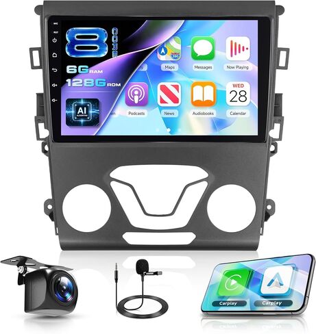 ستيريو سيارة 8 Core 6G+128G Android 15 لسيارة Ford Fusion 2013-2019، Carplay Android Auto، راديو شاشة تعمل باللمس Rimoody مقاس 9 بوصات مع GPS/BT 5.0/FM RDS/DSP/5G-WiFi كاميرا احتياطية SWC in Saudi Arabia