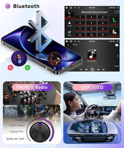 ستيريو سيارة 8 Core 6G+128G Android 15 لسيارة Ford Fusion 2013-2019، Carplay Android Auto، راديو شاشة تعمل باللمس Rimoody مقاس 9 بوصات مع GPS/BT 5.0/FM RDS/DSP/5G-WiFi كاميرا احتياطية SWC in Saudi Arabia