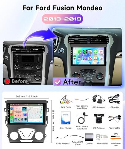 ستيريو سيارة 8 Core 6G+128G Android 15 لسيارة Ford Fusion 2013-2019، Carplay Android Auto، راديو شاشة تعمل باللمس Rimoody مقاس 9 بوصات مع GPS/BT 5.0/FM RDS/DSP/5G-WiFi كاميرا احتياطية SWC in Saudi Arabia