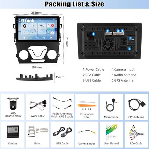 4GB+64GB Car Radio Stereo for Ford Fusion 2013-2016 (for Small Display) Wireless CarPlay & Android Auto 9 Inch in-Cell 1280 * 720 Touch Screen Head Unit with GPS WiFi Bluetooth FM Backup Camera in Saudi Arabia