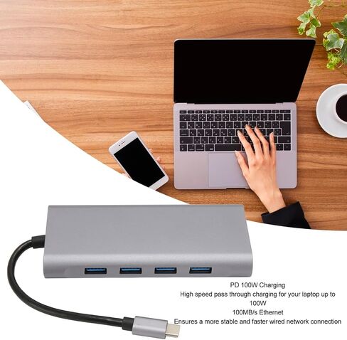 محور Vikye USB 3.0، محطة إرساء 11 في 1 5 جيجابت في الثانية USB/USB C، USB 3.0 x 4 / HD 4K VGA RJ45 Ethernet PD شحن منافذ 3.5 مم، موزع USB متوافق مع نظام التشغيل Windows in Saudi Arabia