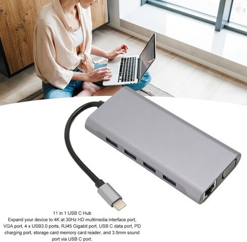 محور Vikye USB 3.0، محطة إرساء 11 في 1 5 جيجابت في الثانية USB/USB C، USB 3.0 x 4 / HD 4K VGA RJ45 Ethernet PD شحن منافذ 3.5 مم، موزع USB متوافق مع نظام التشغيل Windows in Saudi Arabia