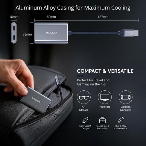 AR Glasses Hub for Switch 2, USB-C to AR Glasses 4K@60Hz Adapter with 100W PD 3.0 Charging, Aluminum Shell, Compatible with Switch2, ROG Ally X, Steam Deck, Supports XREAL Rokid Viture Glasses in Saudi Arabia