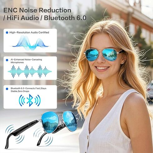 EarlySincere AI Smart Glasses, Smart Translation Glasses That Support 164 Language Translation, IP65 Waterproof Smart Sunglasses, Classic Aviator Sunglasses with Voice Assistant/AI Call/Chat GPT in Saudi Arabia