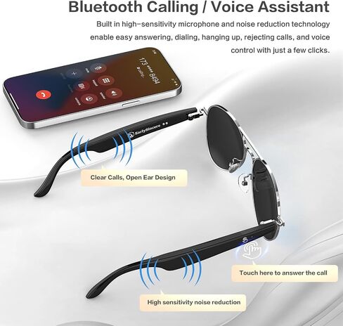 EarlySincere AI Smart Glasses, Smart Translation Glasses That Support 164 Language Translation, IP65 Waterproof Smart Sunglasses, Classic Aviator Sunglasses with Voice Assistant/AI Call/Chat GPT in Saudi Arabia
