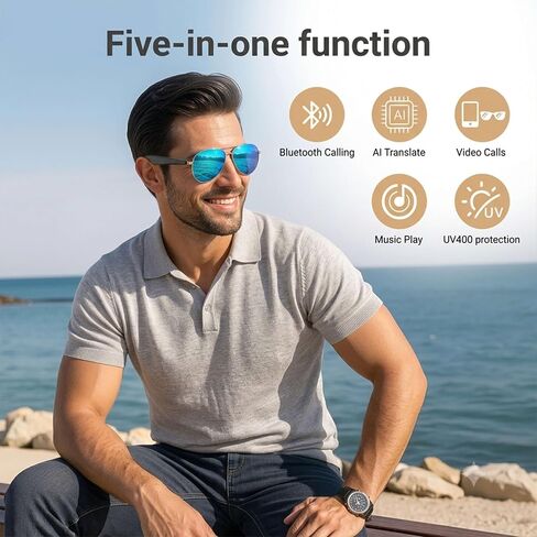 EarlySincere AI Smart Glasses, Smart Translation Glasses That Support 164 Language Translation, IP65 Waterproof Smart Sunglasses, Classic Aviator Sunglasses with Voice Assistant/AI Call/Chat GPT in Saudi Arabia