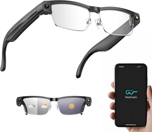 AI Smart Glasses with 8MP Camera – Bluetooth Sunglasses for Men with Real-Time Translation, Voice Assistant, Open-Ear Audio, Auto Photochromic Lenses Lenses in Saudi Arabia