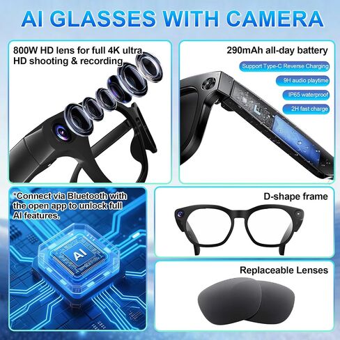 AI Smart Glasses with Camera, 4K Video Recording & Photo Capture Sunglasses in Saudi Arabia
