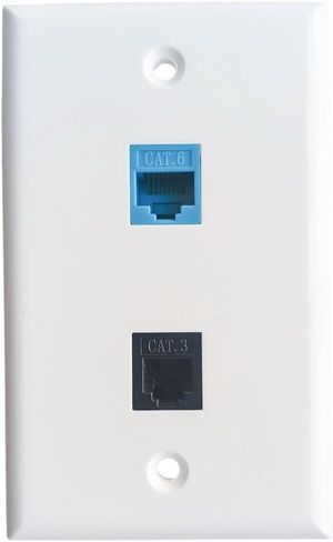 لوحة حائط للهاتف Ethernet CAT6 أنثى إلى أنثى - RJ11 CAT 6 RJ45 Keystone Jack لوحة غطاء للشبكة وكابل الهاتف - أبيض in Saudi Arabia